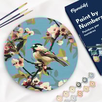 Peinture par Numéro sur disque en bois Figured'Art - Oiseau sur une branche - Kit de Loisir Créatif DIY Numéro d'Art Complet - 30cm de diamètre