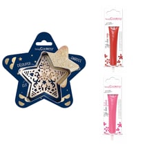 Kit pour biscuit en relief Étoile + 2 Stylos au chocolat rouge et fuchsia