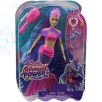 Poupee barbie mermaid power : sirene roberts cheveux bleu et violet + animal + 3 accessoires - mattel - hhg52