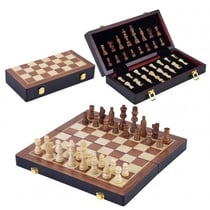 Jeu d'echecs pliable en bois de luxe 30 cm - plateau format voyage - longfield