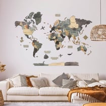 Carte du Monde en Bois 3D CREATIFWOOD Graphite, XL (200 x 140 cm)- Décoration Murale