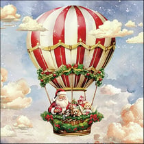 Lot de 4 serviettes en papier découpage collage 33 cm MONGOLFIERE PERE NOEL NO 112