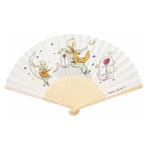 Éventail Le Petit Prince blanc en bambou 40 x 23 cm