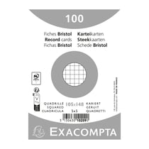 Paquet 100 fiches sous film - bristol quadrillé 5x5 non perforé 105x148mm - Blanc - x 20 - Exacompta