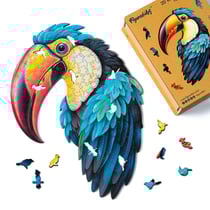Puzzle en Bois Adulte et Enfant Figured'Art 200 pièces Animaux - Toucan coloré - Design Original 23,3x33,7 cm Forme Unique avec Coffret en bois Premium, Parfait pour Offrir en Cadeau