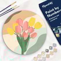 Peinture par Numéro sur disque en bois Figured'Art - Bouquet de Tulipes - Kit de Loisir Créatif DIY Numéro d'Art Complet - 30cm de diamètre