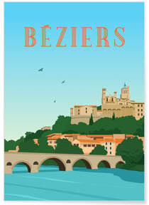 Affiche ville Béziers | A3 : 29,7x42cm