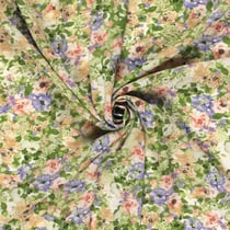 Tissu Polyester aspect Lin Fleuris Cécilya sur fond Vert pâle