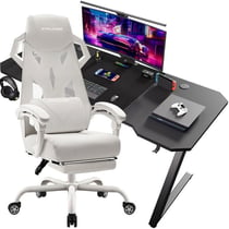 Chaise gaming avec bureau - GTPLAYER - Blanc