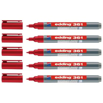 Lot de 5 marqueurs pour tableaux blancs - EDDING - 361 Rouge Pointe Fine 1 mm