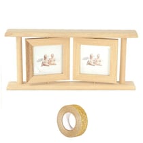 Double cadre photo en bois 25 x 12,5 cm + masking tape doré à paillettes 5 m