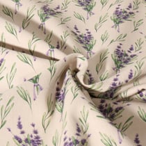Tissu Toile de Coton aspect Lin Lavande sur fond Naturel