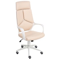 Chaise de Bureau Beige Clair en Cuir PU Hauteur Réglable Pivotante Dossier Inclinable