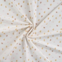 Tissu Jersey Coton Feuilles pailletées sur fond Blanc - Au mètre