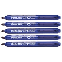 Lot de 5 marqueurs permanents rétractables pointe ogive 1,0 mm - PENTEL - Bleu