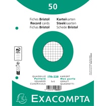 Paquet 50 fiches sous film - bristol quadrillé 5x5 perforé 170x220mm - Blanc - x 24 - Exacompta