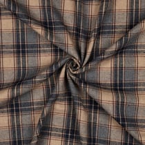 Tissu Flanelle légère Tartan beige et noir sur fond Bleu marine