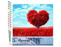 Peinture par Numéro Figured'Art - Arbre rouge Coeur - Kit de Loisir Créatif DIY Numéro d'Art Complet - 40x50cm sans châssis en bois