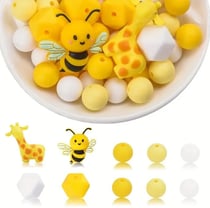 Ensemble de 53 perles en silicone fabrication bijoux fantaisies, attache tétine ABEILLE GIRAFE 979680