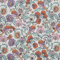 Tissu Coton enduit Fleuris Lua sur fond Blanc
