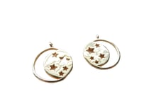 2 Breloques rondes ajourées lune et étoiles - 18*15mm - plaqué or 18K