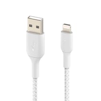 Câble USB vers Lightning MFi 18W Nylon Tressé 2m Charge et Synchro Belkin blanc