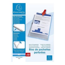 Bloc de 50 pochettes perforées en plastique transparentes lisses A4 Exacompta
