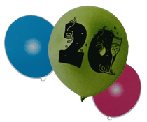 10 Ballons de baudruche Anniversaire 20 Ans Multicolores