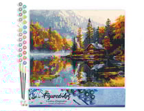 Peinture par Numéro Figured'Art - Cabane au bord du Lac en Automne - Kit de Loisir Créatif DIY Numéro d'Art Complet - 40x50cm sans châssis en bois