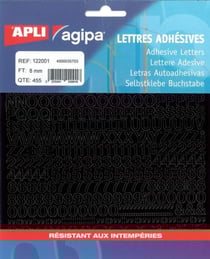 Apli 122001 - Lettres chiffres et symboles adhésives noires format 8 x 8mm