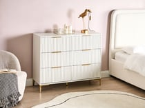 Commode Blanche en MDF avec 6 Tiroirs Cannelés Pieds en Métal Meubles de Salon Chambre Design Style Moderne