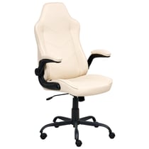 Chaise de Bureau Blanc Cassé en Cuir PU Pivotante et Réglable avec Accoudoirs Style Traditionnel Moderne