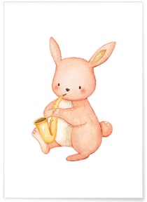 Affiche Enfant Lapin Saxophone | A3 : 29,7x42cm