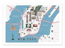Affiche 50 x 70 cm -  New-York map - Alex Foster