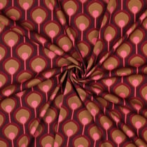 Tissu Viscose extensible Cléa œil de paon Doré sur fond Bordeaux