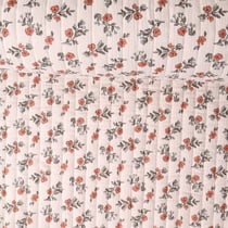 Tissu Double gaze Matelassé réversible Lina fleurs oranges sur fond Beige - Au mètre