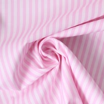 Tissu Coton imprimé rayé Lisalou sur fond Rose bébé - Au mètre
