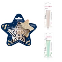 Kit pour biscuit en relief Étoile + 2 Stylos au chocolat blanc et vert d'eau