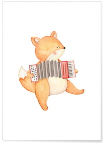 Affiche Enfant Renard Accordéon | A3 : 29,7x42cm