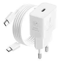 Chargeur secteur GaN USB-C 25W + Câble USB-C blanc, Produit officiel Samsung