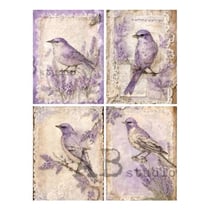 1 feuille de papier de riz 21 x 29,7 cm AB Studio VINTAGE OISEAU MAUVE 4986