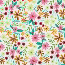 Tissu Jersey stretch fleurs Primavera sur fond Blanc cassé - Au mètre