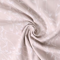 Tissu Popeline de Coton  feuilles Alexia sur fond Beige sable - Au mètre