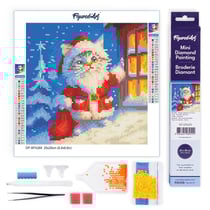 Mini Diamond Painting Broderie Diamant Figured’Art 25x25cm toile entière roulée - diamants ronds - Chat Père Noël