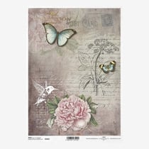 1 feuille de papier de riz 21 x 29,7 cm Itd Collection VINTAGE OISEAU FLEUR 1065