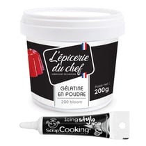 Gélatine en poudre 200 g + Stylo de glaçage noir