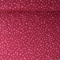 Tissu Sweat léger French Terry Capucine cœurs Roses sur fond Framboise