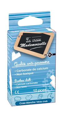 Craie pour tableau ou ardoise JPC - Boîte de 10 craies anti-poussière - Blanc