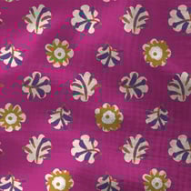 Tissu Double gaze Coton Daia fleuris sur fond Violine - Au mètre