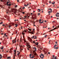 Tissu Velours milleraies imprimé Mizet fleuris rose sur fond Vieux rose